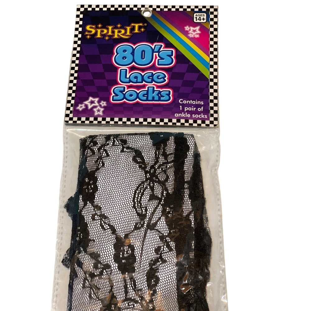 Spirit 80s Lace Socks Womens OS Black Polyester Ankle Retro Costume Festival New